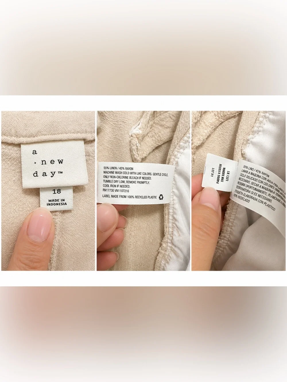 A New Day Linen Blend Tapered Pants Women’s Size 18 Beige Pull On Career Casual